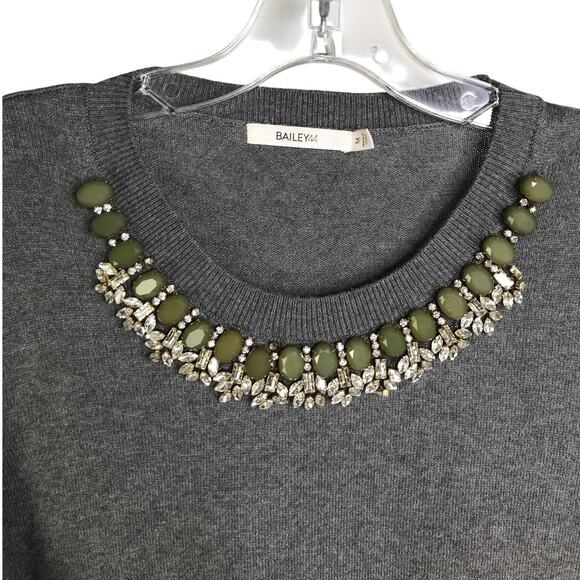 Bailey 44 Sweater Womens Size M 409-B458 Charcoal Gray Gemstone Collar Crewneck - Picture 1 of 9